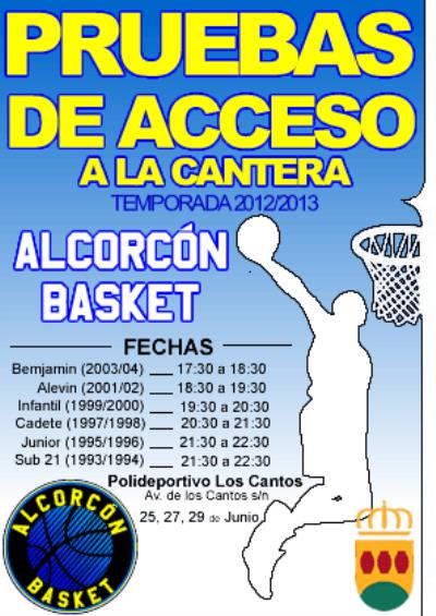 Cartel de las pruebas de jugadores del C.B. Alcorcón