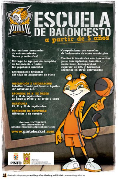 Cartel de apertura de las escuelas de baloncesto del Pinto E.C.B.