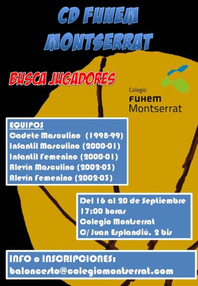 Cartel pruebas de selección de jugadores 2013. Colegio Fuhem Montserrat