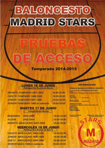 Cartel de las pruebas de selección del C.D. Madrid Stars