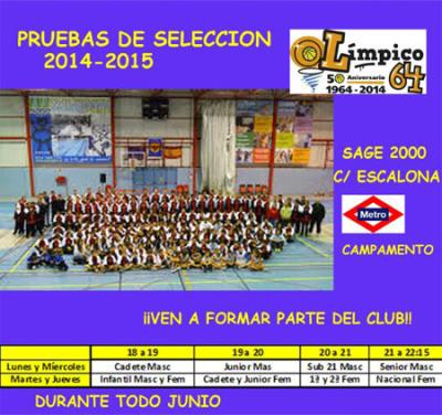 Cartel de las Pruebas de selección de jugadores 2014 de Olímpico 64