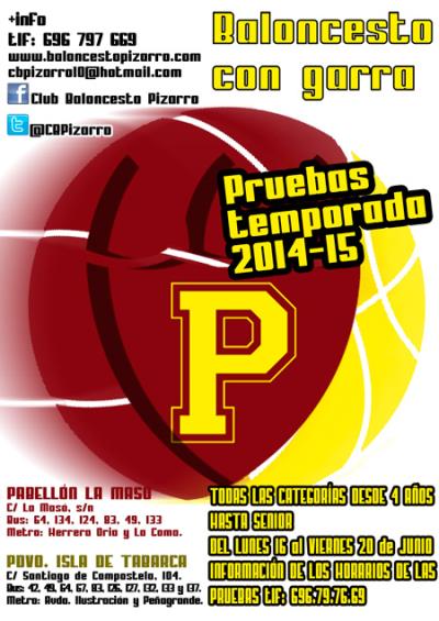 Cartel de las pruebas de jugadores del C.B. Pizarro 2014