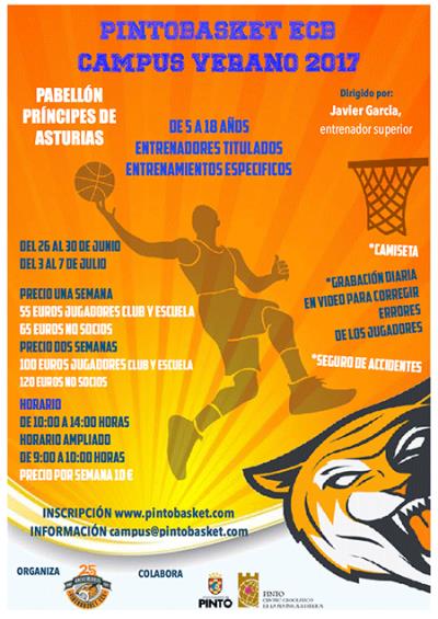 Cartel del campus de verano 2017 de Pintobasket